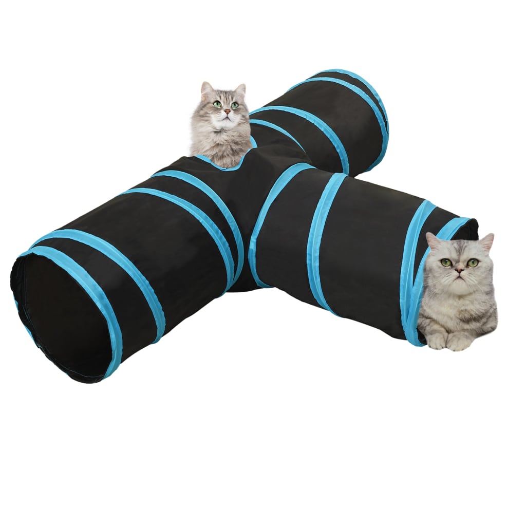 Túnel para gatos 3 vías negro y azul poliéster 90 cm