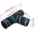 Túnel para gatos 3 vías negro y azul poliéster 90 cm