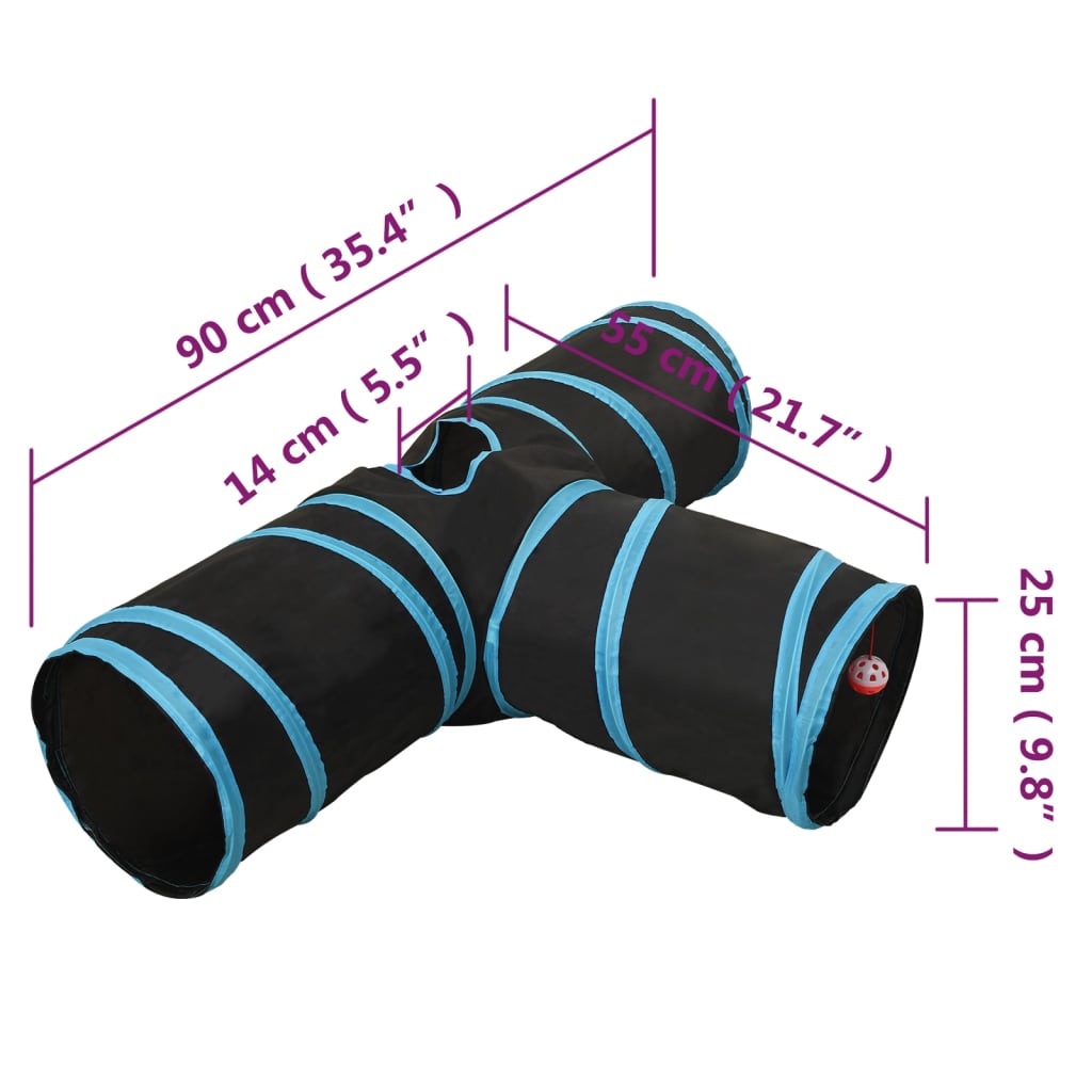 Túnel para gatos 3 vías negro y azul poliéster 90 cm