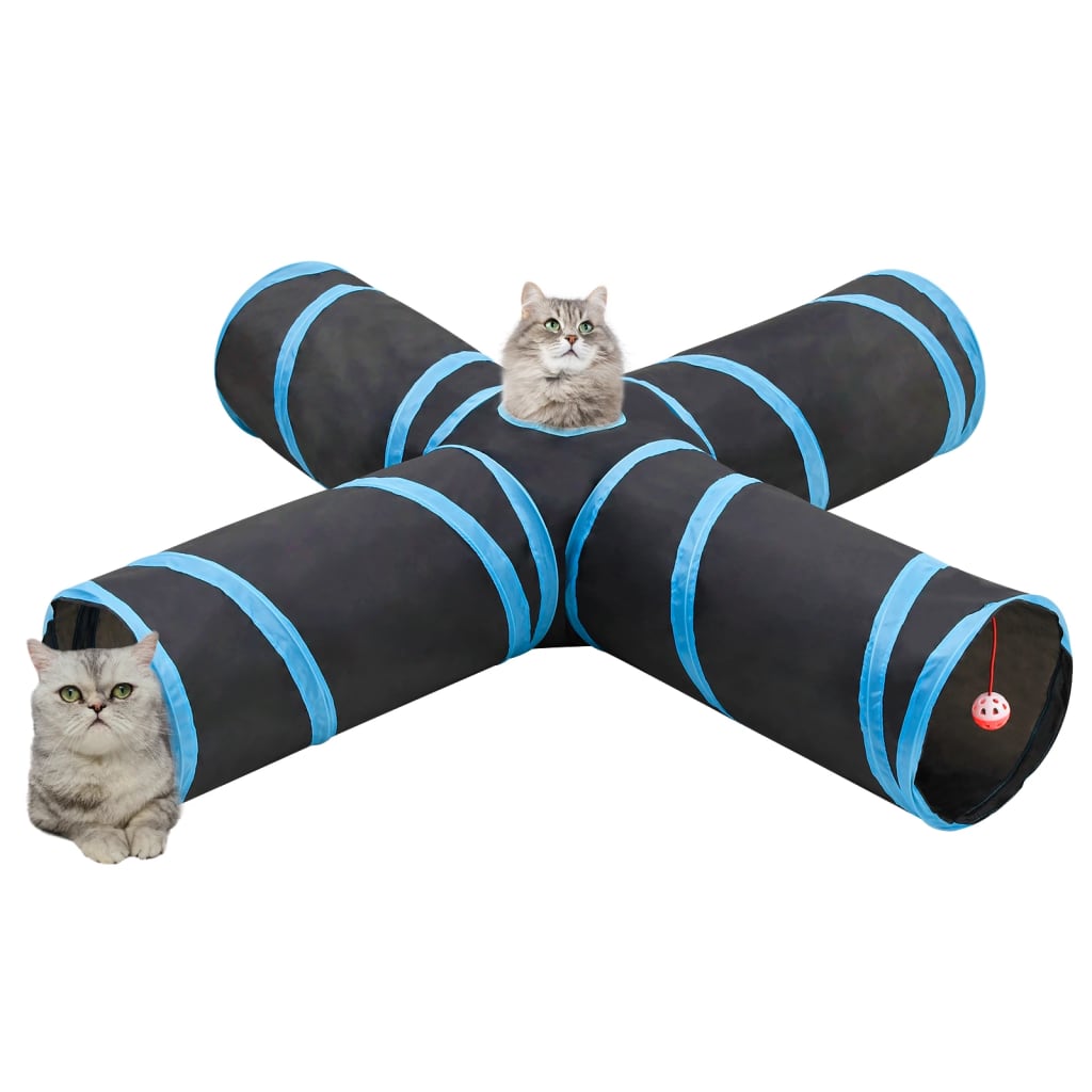 Túnel para gatos con 4 salidas poliéster negro y azul 132 cm