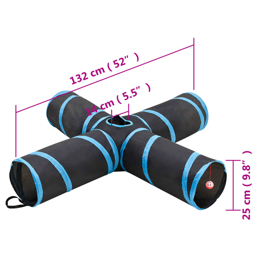 Túnel para gatos con 4 salidas poliéster negro y azul 132 cm