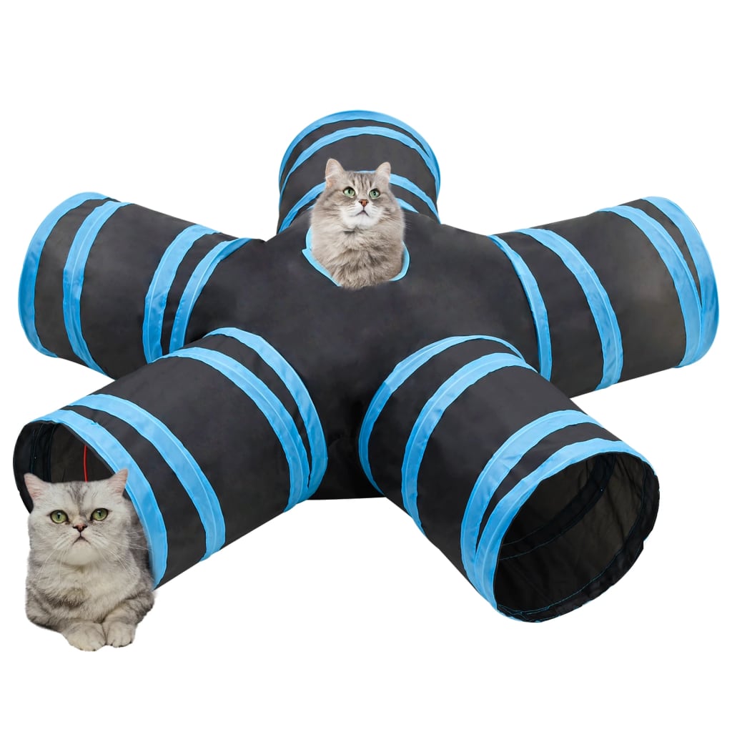 Túnel para gatos con 5 salidas poliéster negro y azul 25 cm