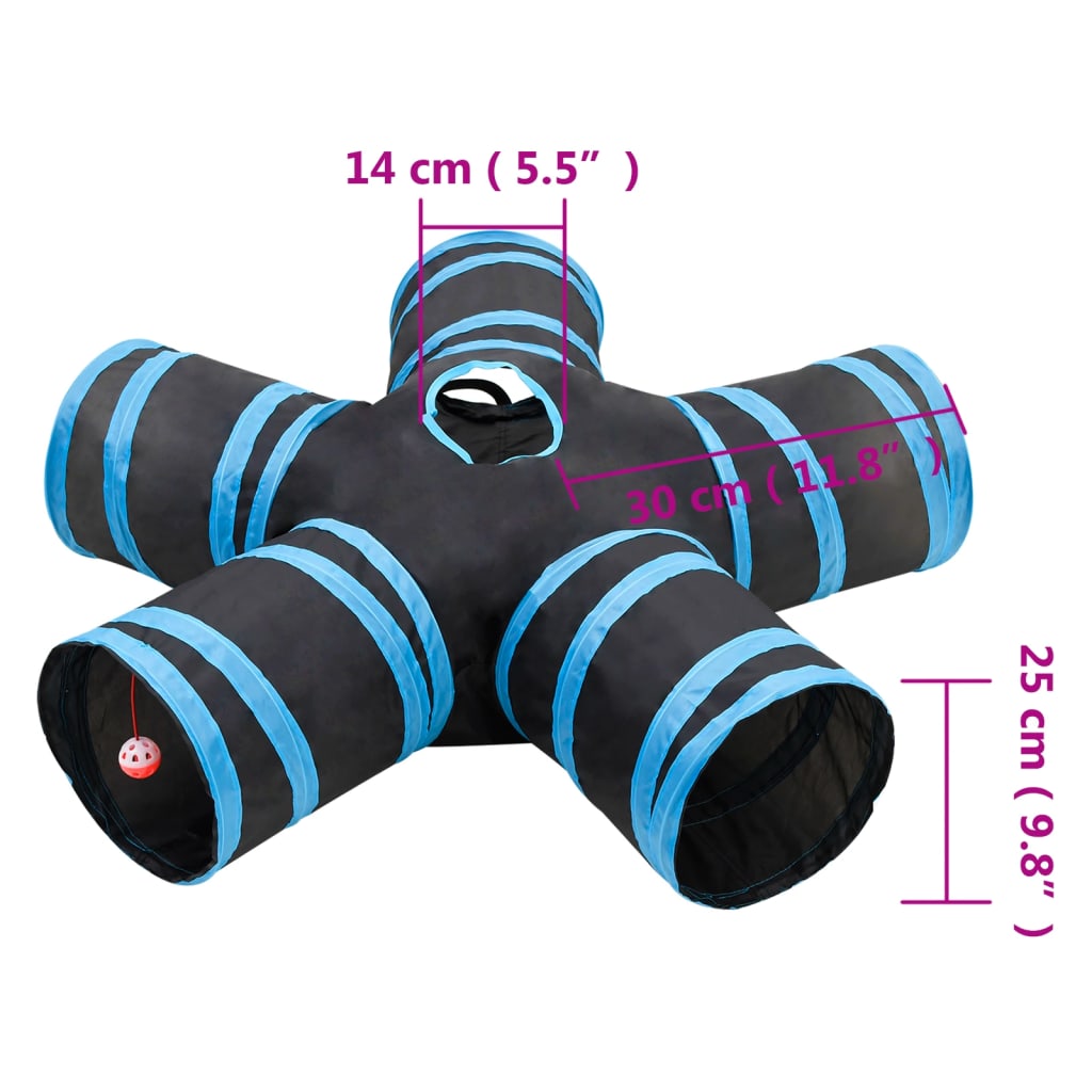 Túnel para gatos con 5 salidas poliéster negro y azul 25 cm