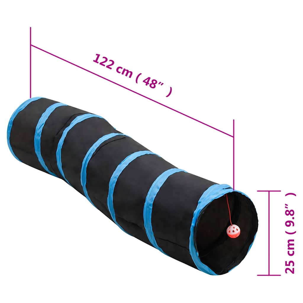 Túnel para gatos con forma de S poliéster negro y azul 122 cm