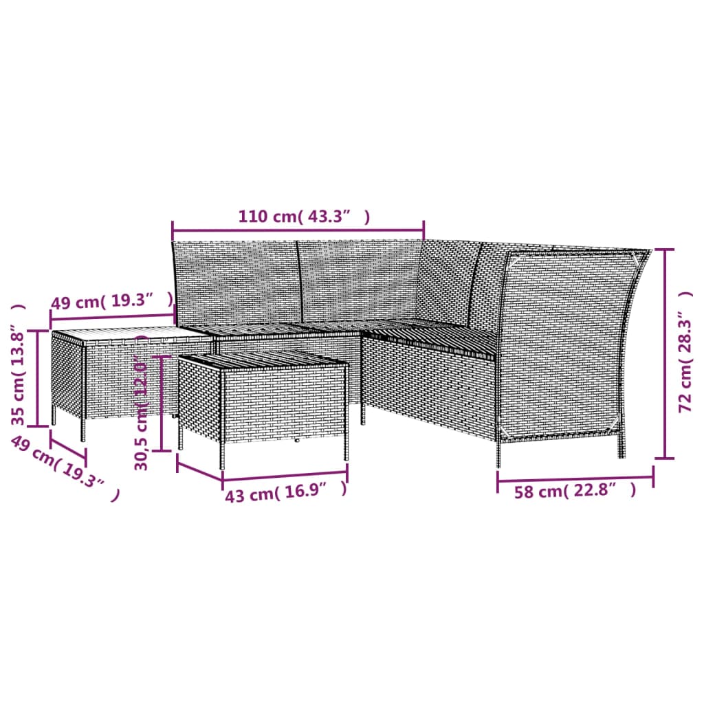 Juego de jardín con cojines 4 piezas ratán sintético negro