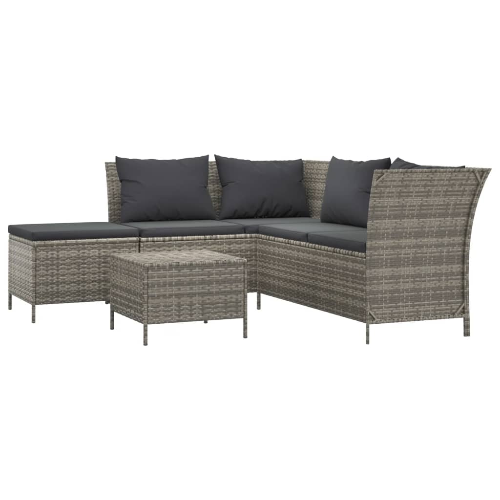 Set de muebles de jardín 4 pzas y cojines ratán sintético gris
