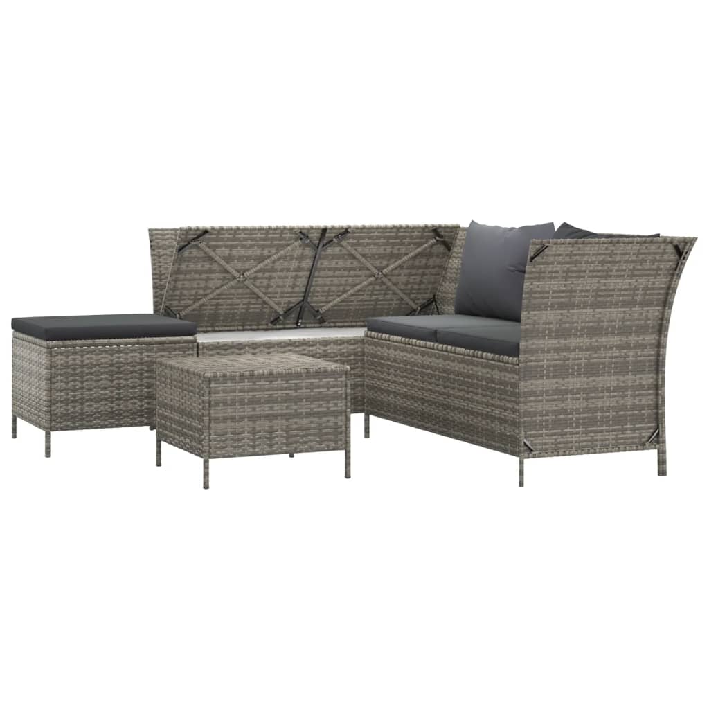 Set de muebles de jardín 4 pzas y cojines ratán sintético gris