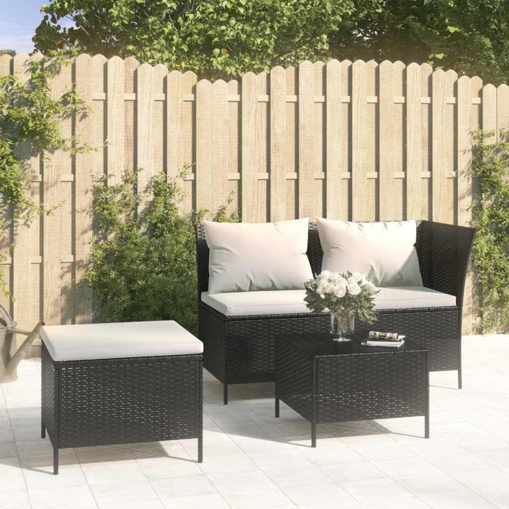 Set de muebles de jardín 3 pzas y cojines ratán sintético gris