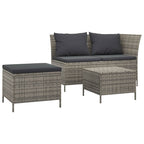 Set de muebles de jardín 3 pzas y cojines ratán sintético gris