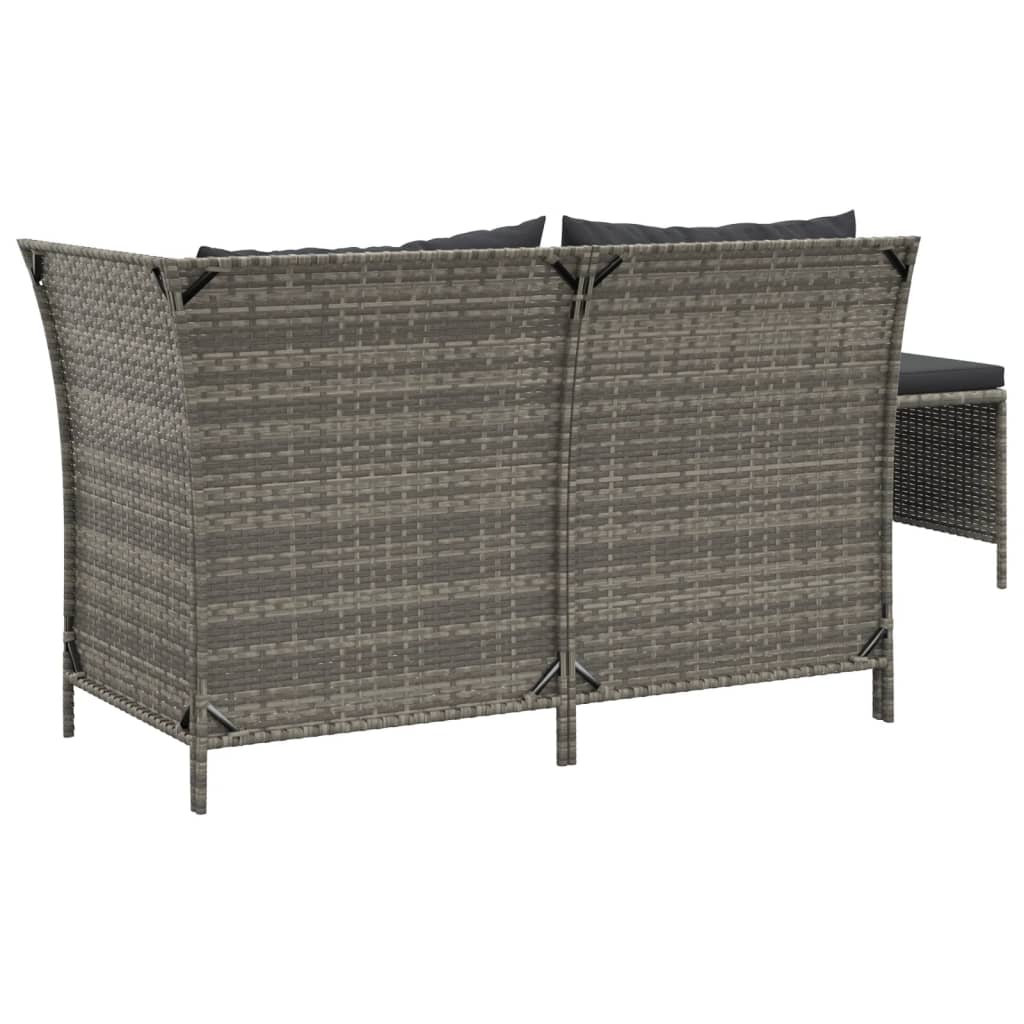 Set de muebles de jardín 3 pzas y cojines ratán sintético gris