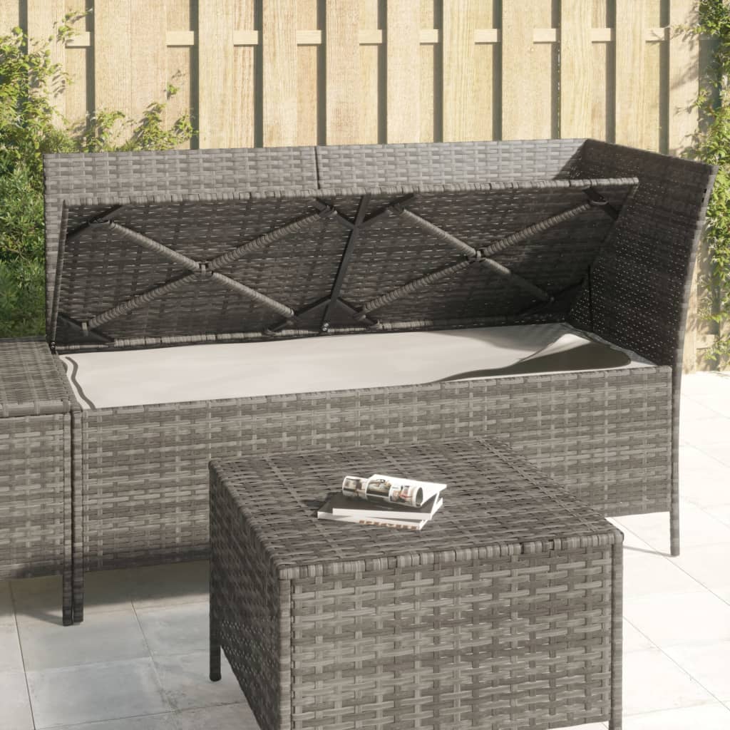 Set de muebles de jardín 3 pzas y cojines ratán sintético gris