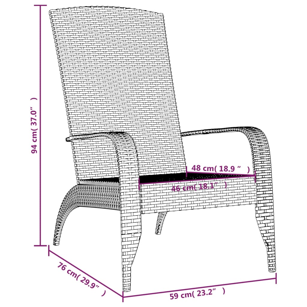 Silla de jardín Adirondack de ratán sintético gris