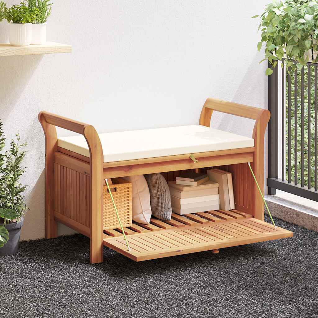 Banco almacenaje jardín con cojín madera maciza de acacia 126cm
