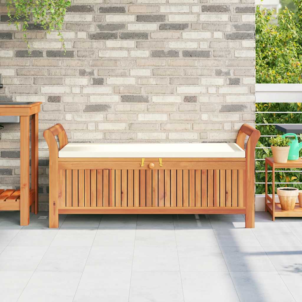 Banco almacenaje jardín con cojín madera maciza de acacia 126cm