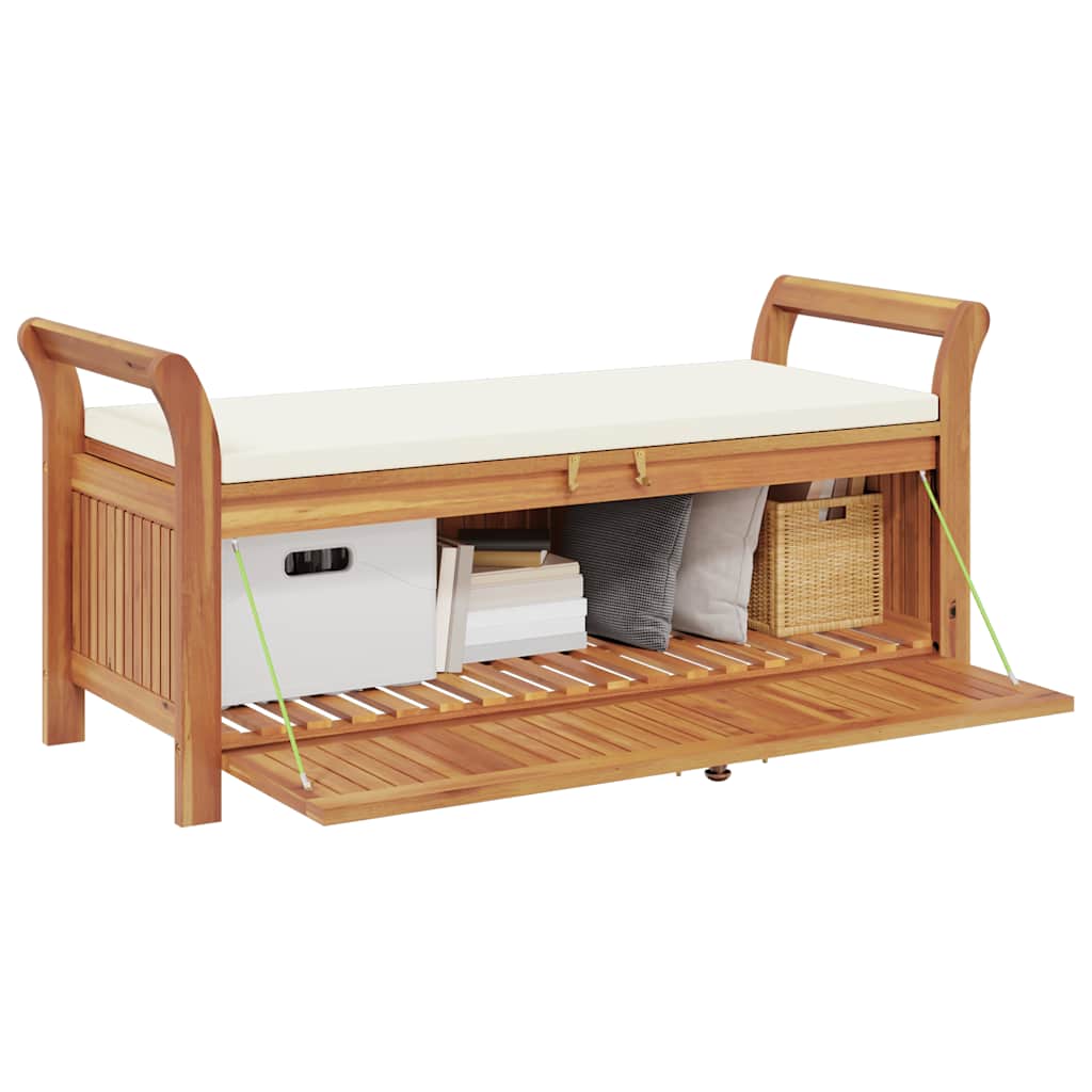 Banco almacenaje jardín con cojín madera maciza de acacia 126cm