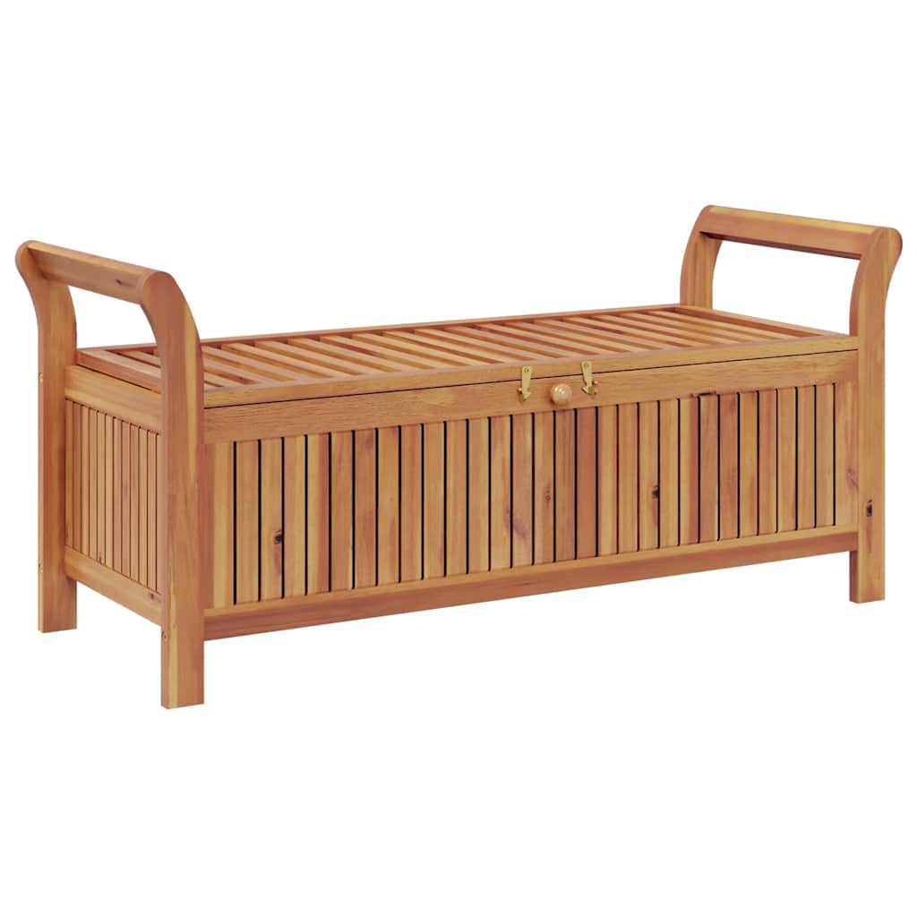 Banco almacenaje jardín con cojín madera maciza de acacia 126cm