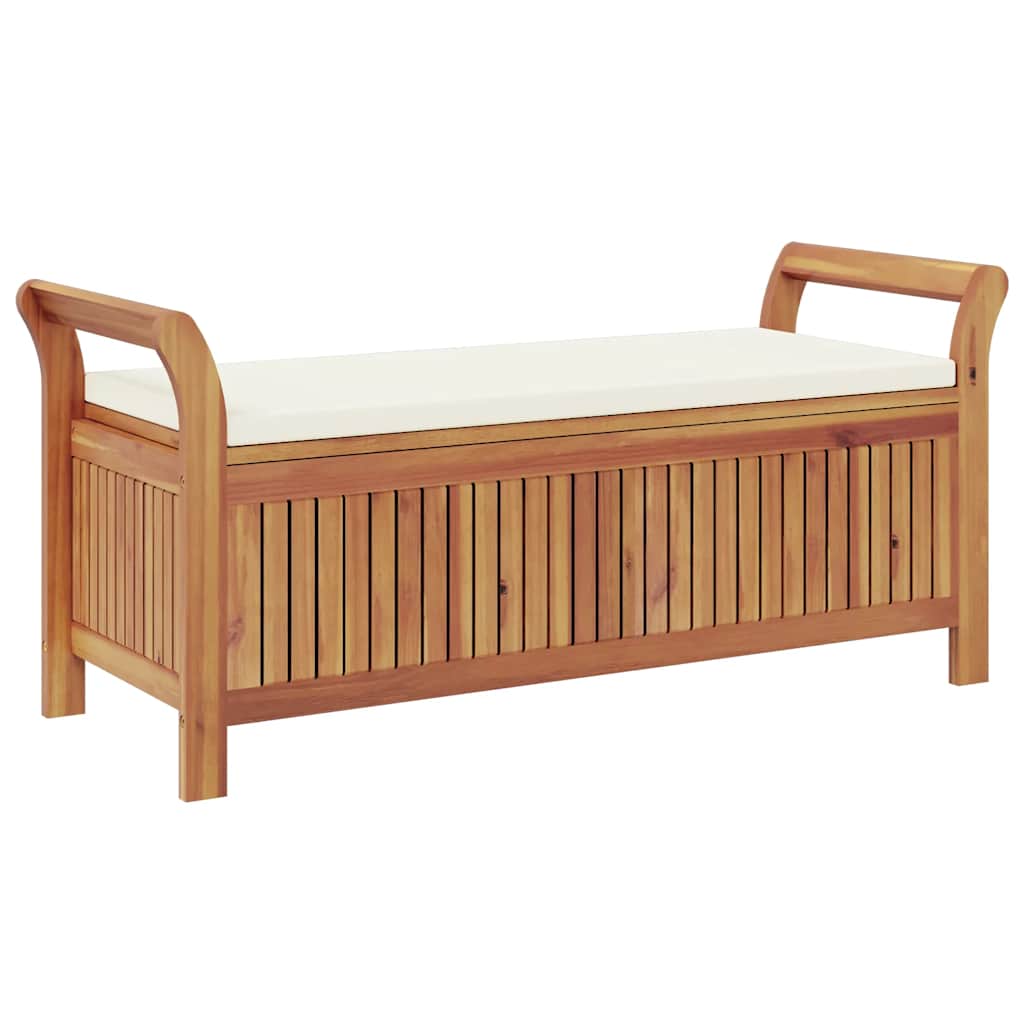 Banco almacenaje jardín con cojín madera maciza de acacia 126cm