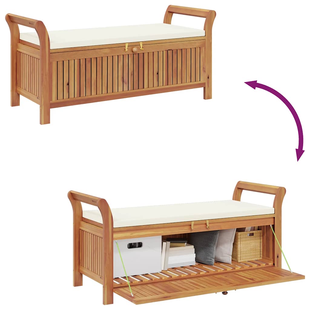 Banco almacenaje jardín con cojín madera maciza de acacia 126cm