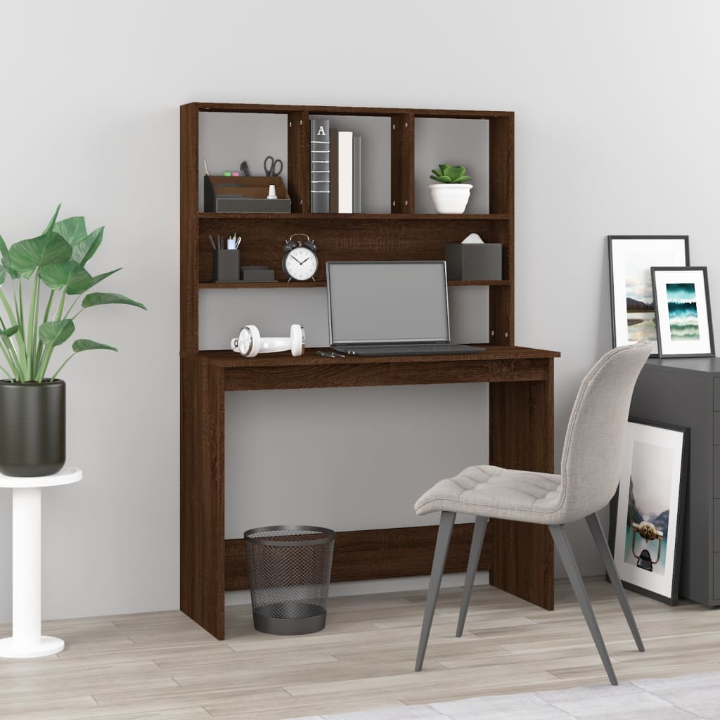 Sonoma Grey Plywood Desk with Shelves 102x45x148cm