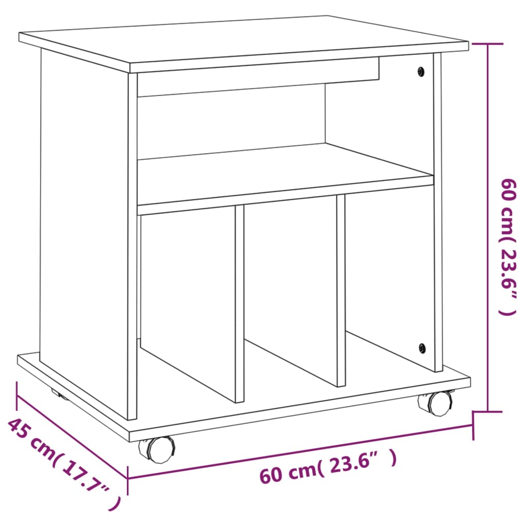 Armario con ruedas madera contrachapada gris Sonoma 60x45x60 cm