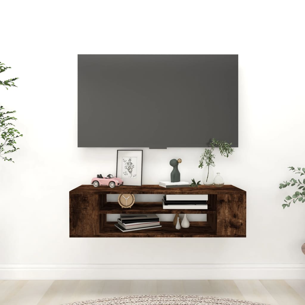Mueble de TV colgante madera contrachapada gris 100x30x26,5 cm