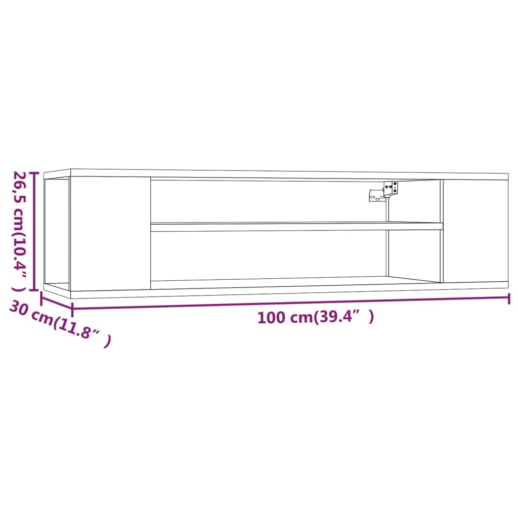 Mueble de TV colgante madera contrachapada gris 100x30x26,5 cm