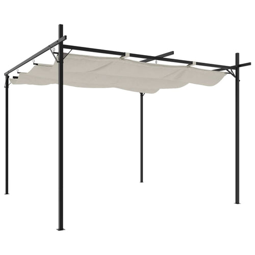 Pérgola con cubierta retráctil color crema 295x292x230 cm