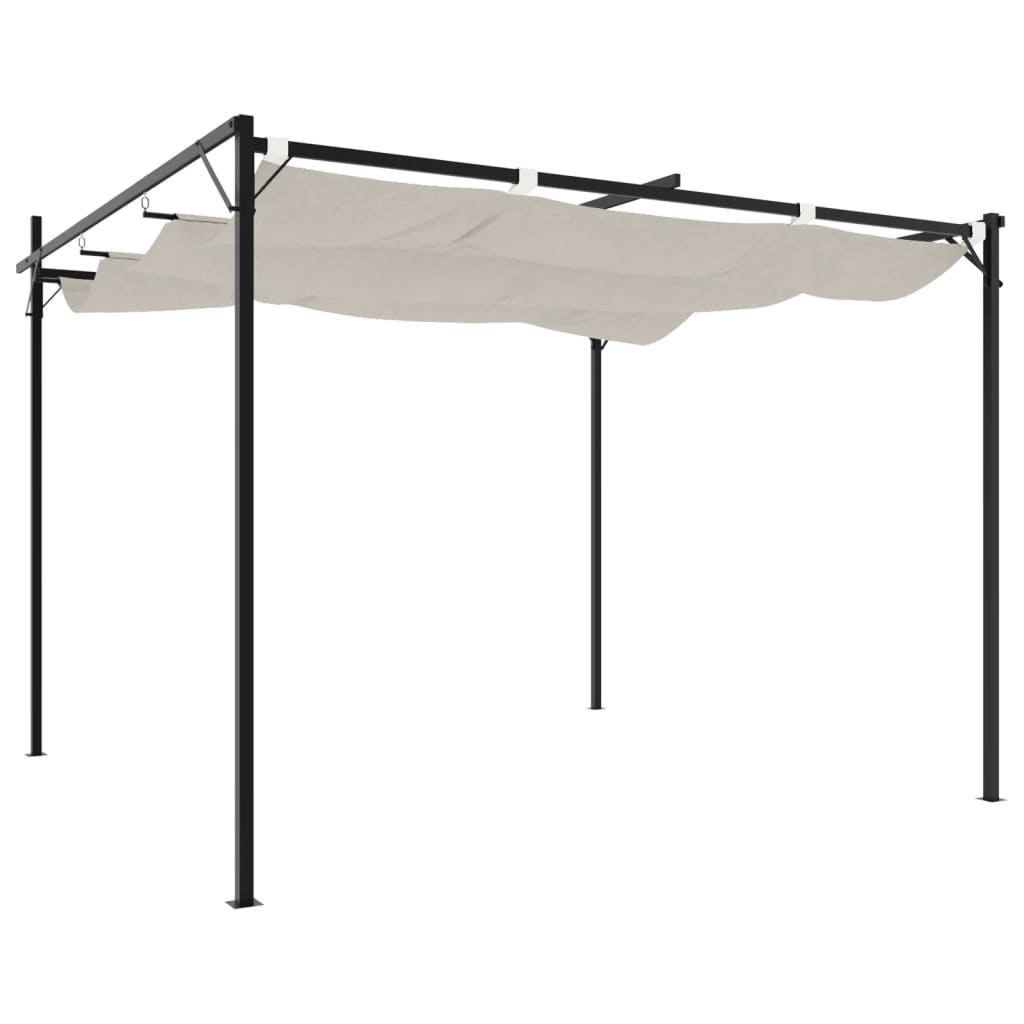 Pérgola con cubierta retráctil color crema 295x292x230 cm