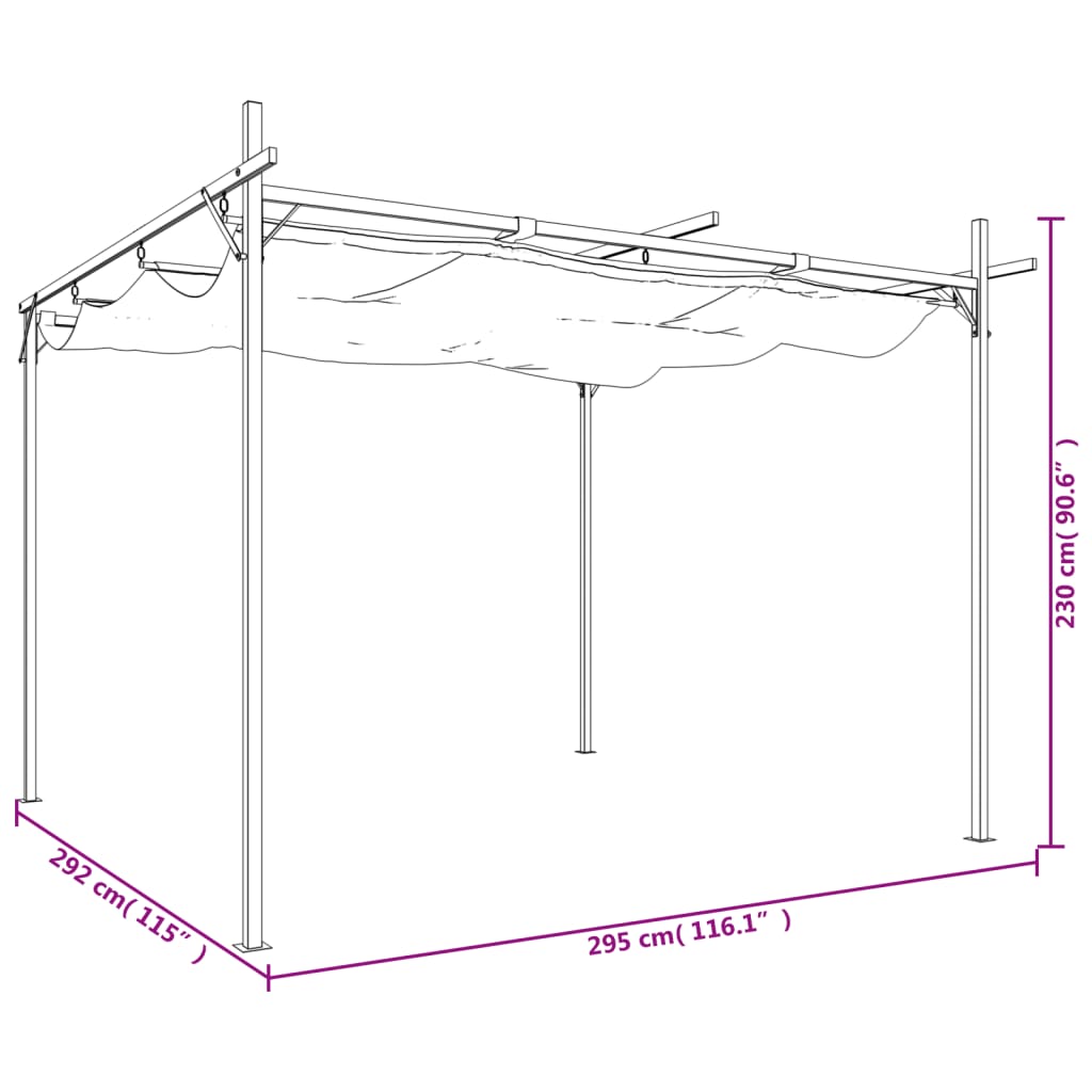 Pérgola con cubierta retráctil color crema 295x292x230 cm