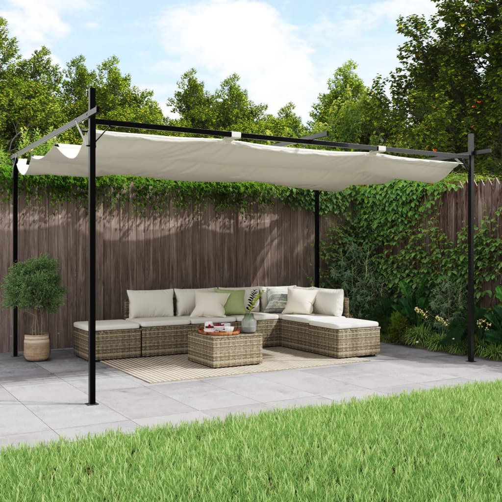 Pérgola com cobertura retrátil creme 295x292x230 cm