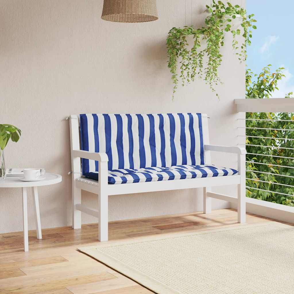 Cojín de banco de jardín tela a rayas azul y blanco 200x50x4 cm