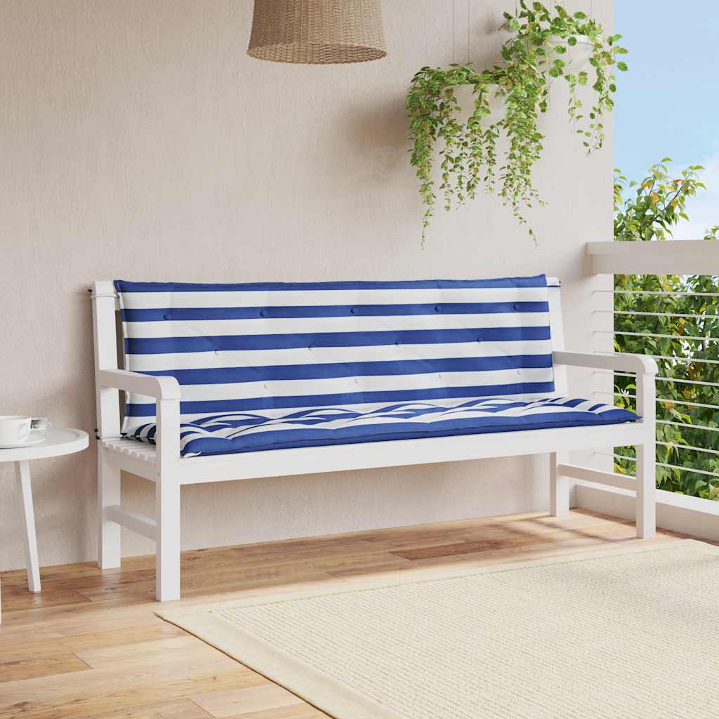 Cojín de banco de jardín tela a rayas azul y blanco 200x50x4 cm