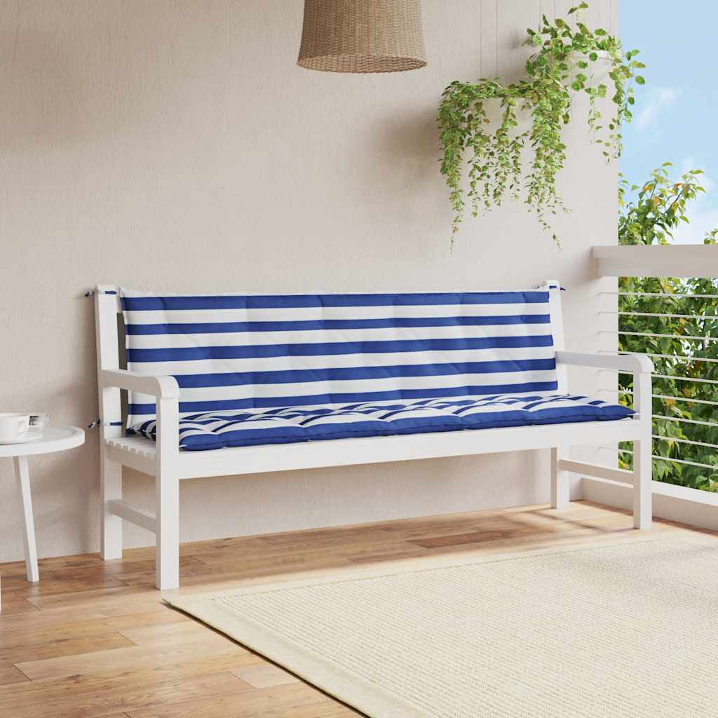 Cojín de banco de jardín tela a rayas azul y blanco 200x50x4 cm