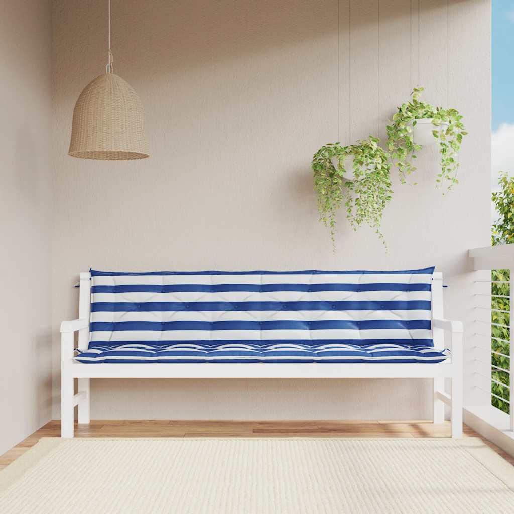 Cojín de banco de jardín tela a rayas azul y blanco 200x50x4 cm