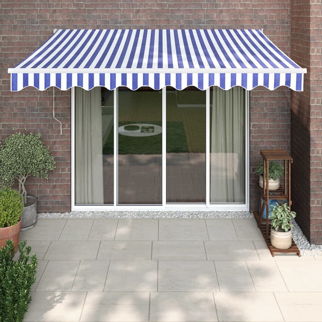 Toldo retráctil aluminio y tela amarillo y blanco 3,5x2,5 m