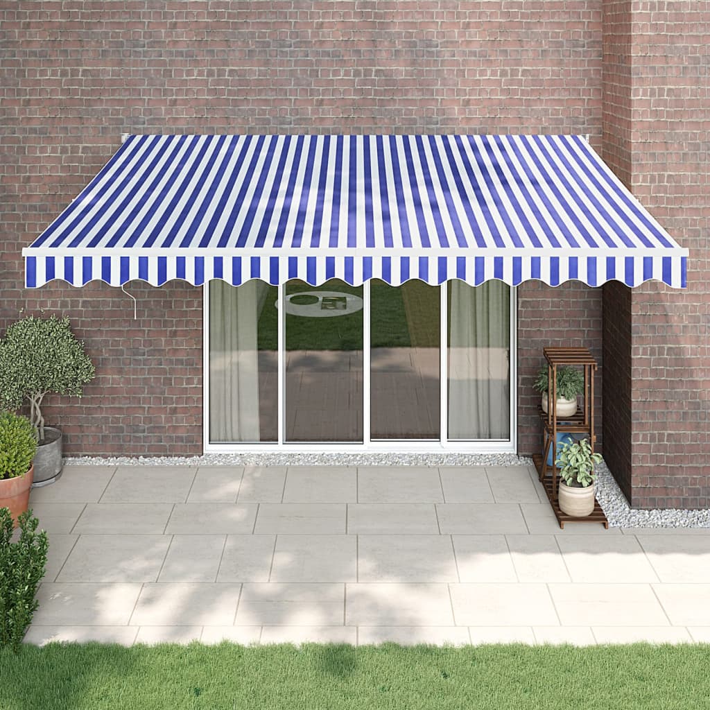 Toldo retráctil aluminio y tela amarillo y blanco 3,5x2,5 m