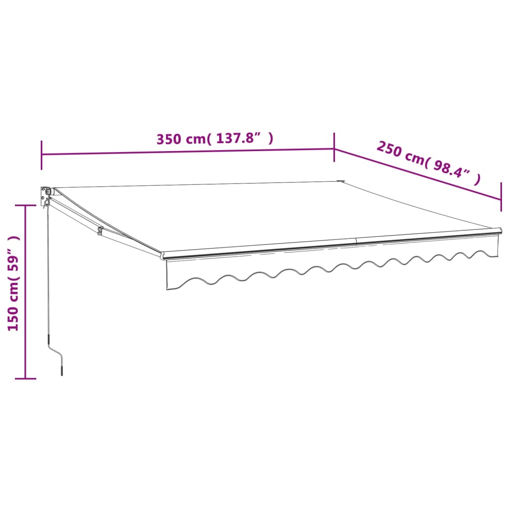 Toldo retráctil aluminio y tela amarillo y blanco 3,5x2,5 m