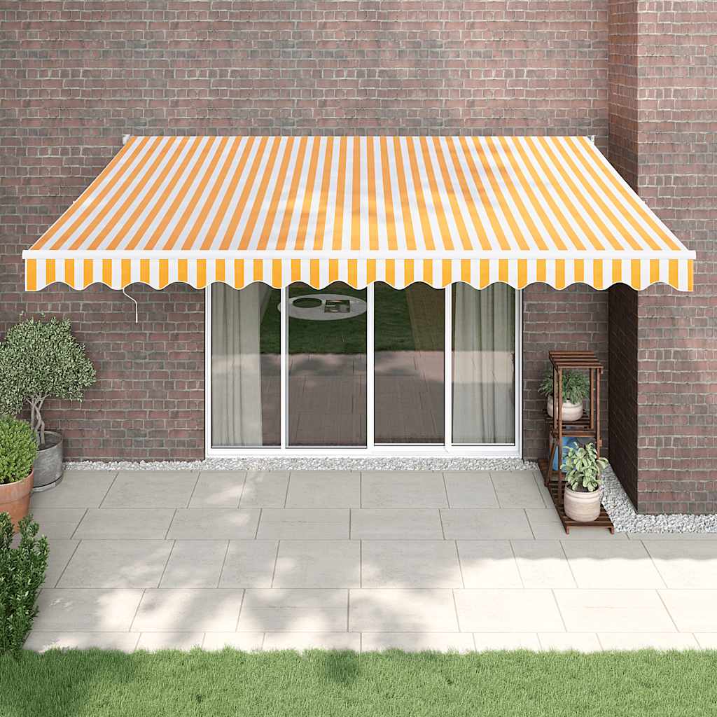 Toldo retráctil aluminio y tela amarillo y blanco 3,5x2,5 m