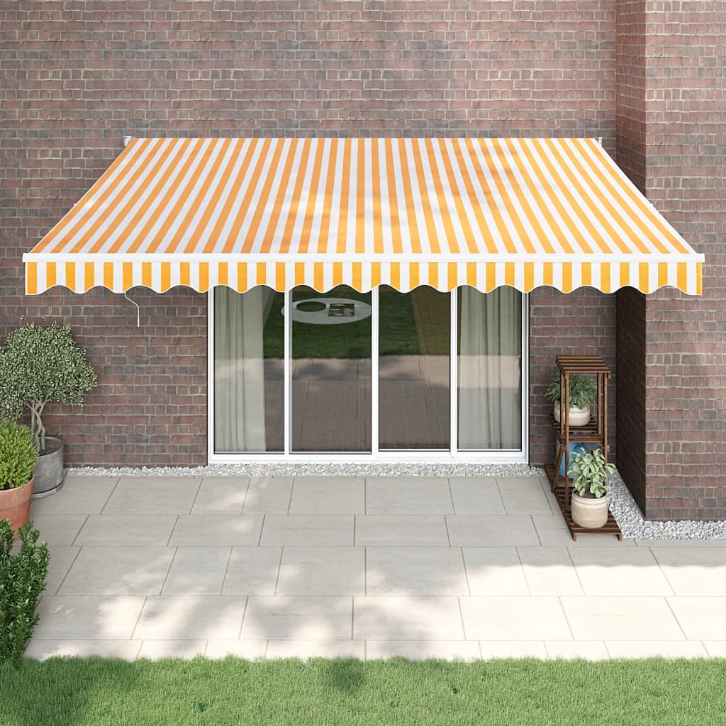 Toldo retráctil aluminio y tela amarillo y blanco 3,5x2,5 m