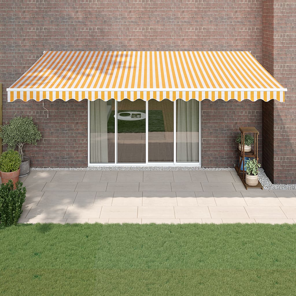 Toldo retráctil aluminio y tela amarillo y blanco 3,5x2,5 m