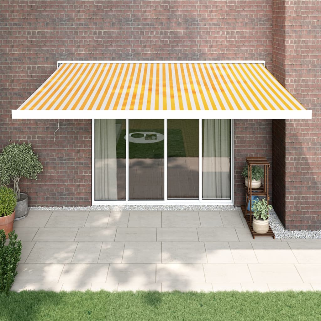 Toldo retráctil aluminio y tela amarillo y blanco 3,5x2,5 m