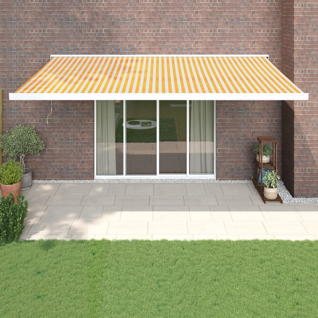 Toldo retráctil aluminio y tela amarillo y blanco 3,5x2,5 m