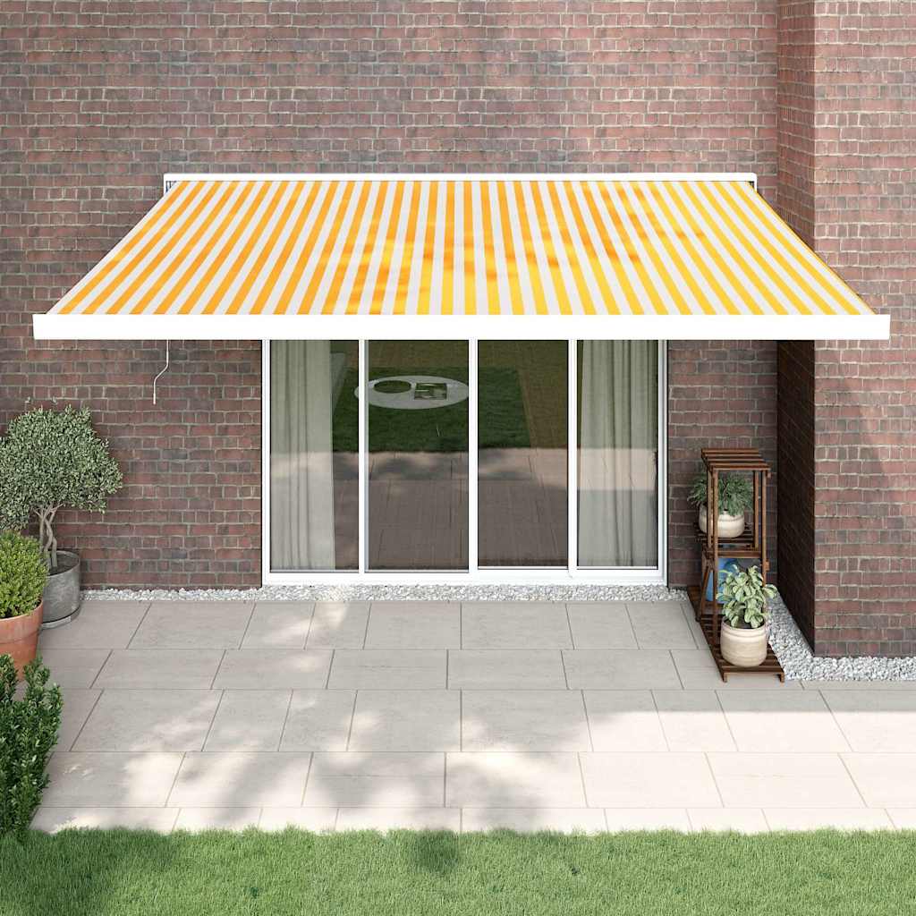 Toldo retráctil aluminio y tela amarillo y blanco 3,5x2,5 m
