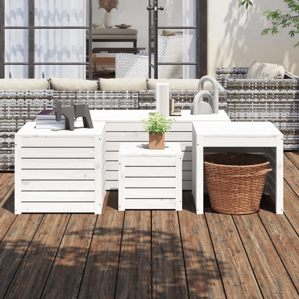 Juego cajas de jardín 4 pzs madera maciza pino gris marrón miel