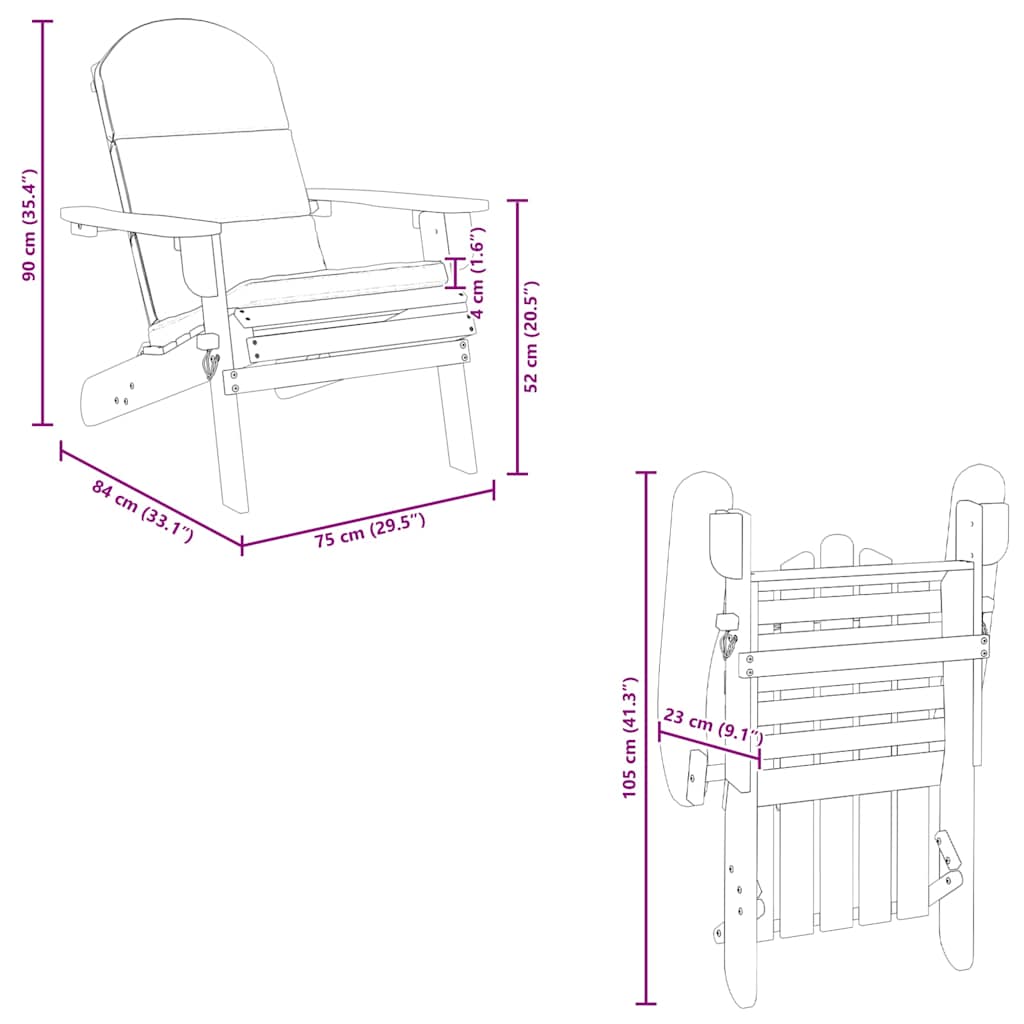 Silla de jardín Adirondack con cojines madera maciza acacia