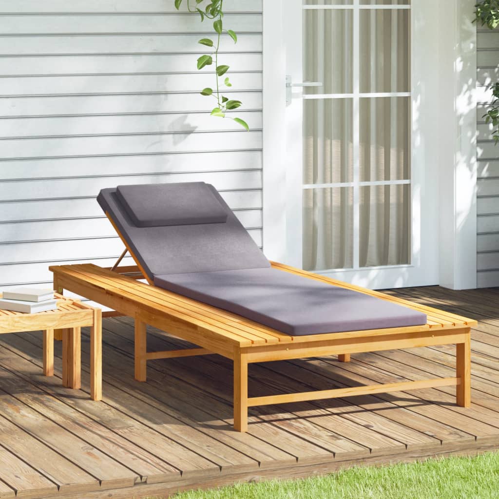 Tumbona con cojín blanco crema y almohada madera maciza acacia