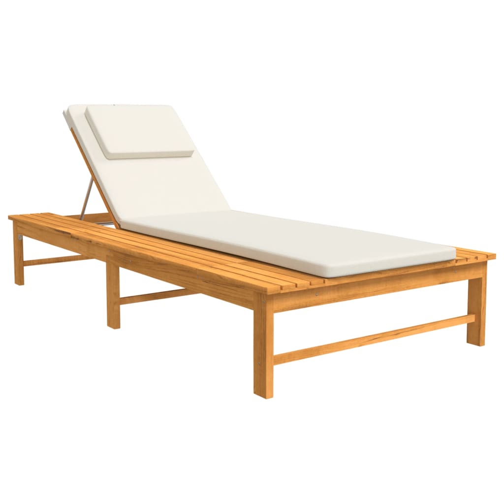 Tumbona con cojín blanco crema y almohada madera maciza acacia