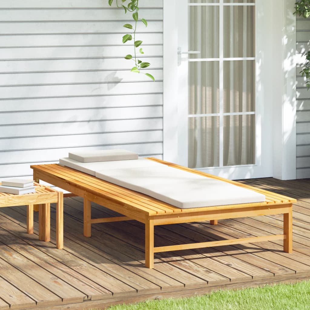 Tumbona con cojín blanco crema y almohada madera maciza acacia