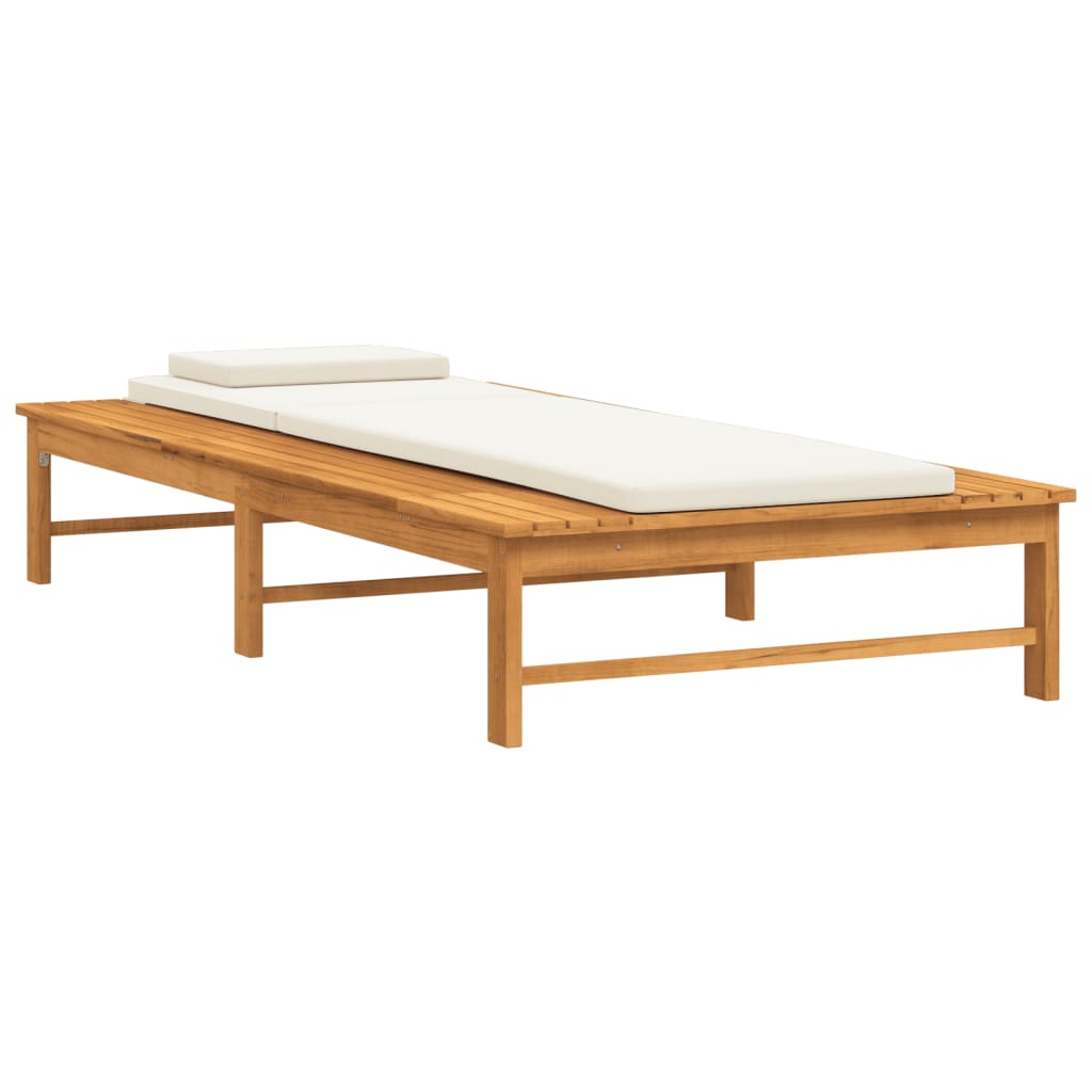 Tumbona con cojín blanco crema y almohada madera maciza acacia