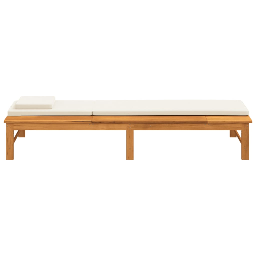 Tumbona con cojín blanco crema y almohada madera maciza acacia